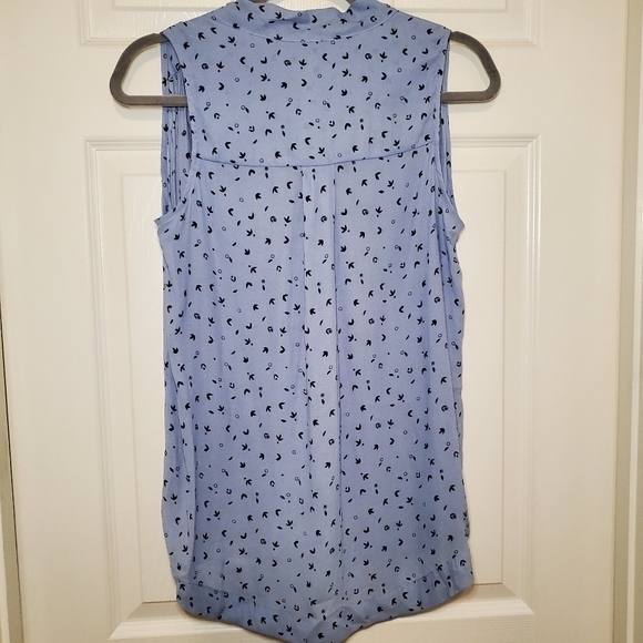 Free People Blue Abstract Floral Print Tie Front Blouse Size Medium - Picture 5 of 9